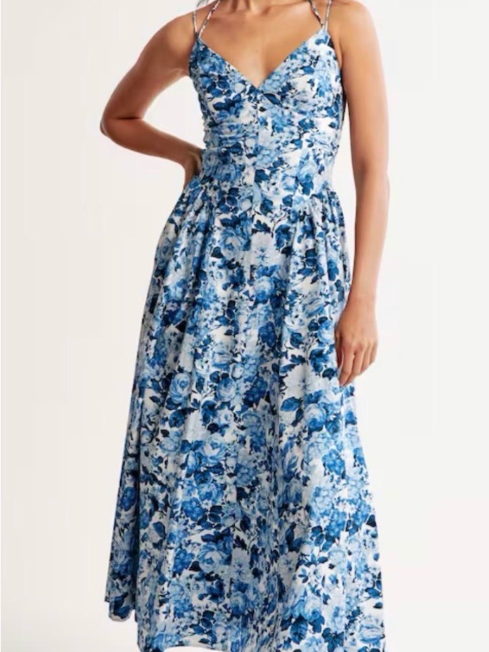 Abercrombie & Fitch Blue Strappy Plunge Corset Maxi Dress